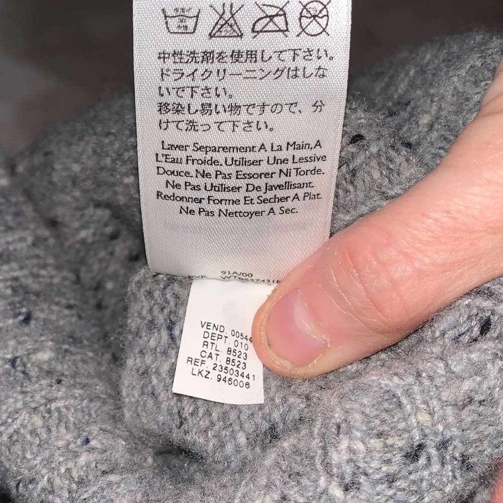 Eddie Bauer Mens XL Gray Lambswool Cashmere Donegal Cardigan Sweater Suede Trim - Picture 12 of 15